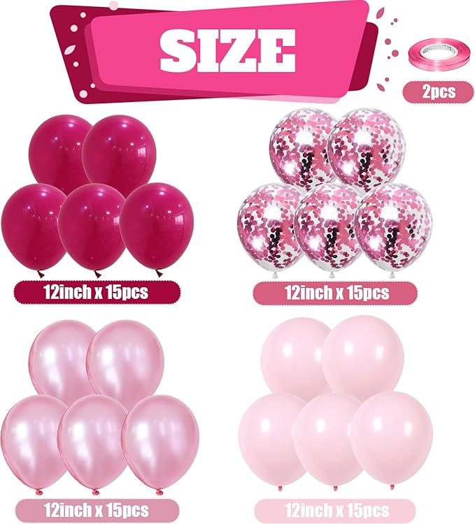 Togvu Hot Pink and Baby Pink Balloons, 60 Packs 12 Inch Premium Pink