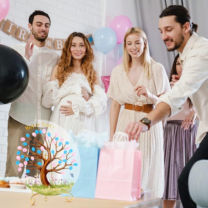 Gender Reveal Fingerprint Tree Boy or Girl Ideas Baby Shower Tree