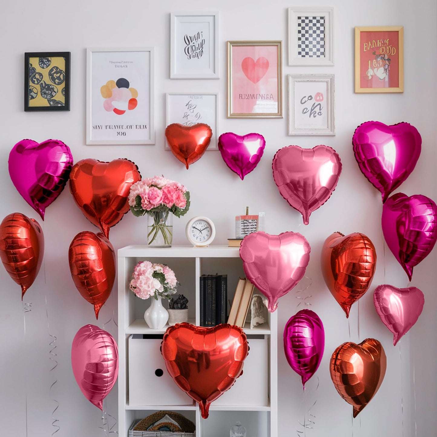 Red Pink Heart Balloons, 19PCS Light Pink Heart Shape Balloon, 18Inch