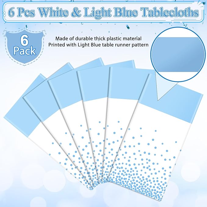 MASHAN 6Pcs White and Light Blue Polka Dot Plastic Rectangular