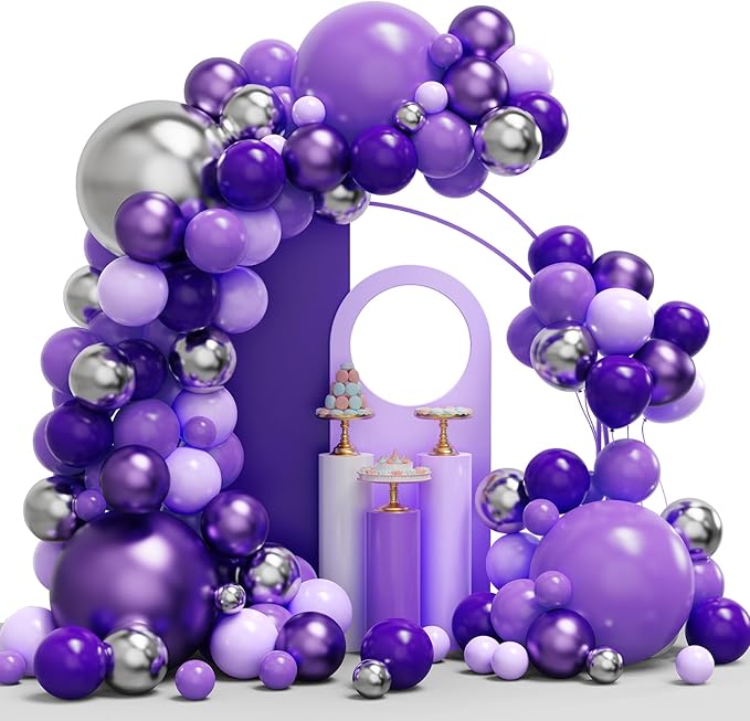 Purple Balloon Garland Arch Kit, 134PCS Purple and Silver Balloons