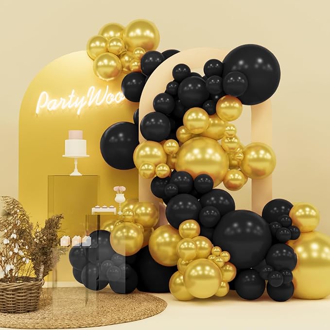 PartyWoo Black and Glod Balloons 140pcs Different Sizes of 18 12 10 5