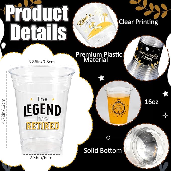 Retirement Party Decoration Cups 50pcs 16 Oz Plastic Clear Drinking