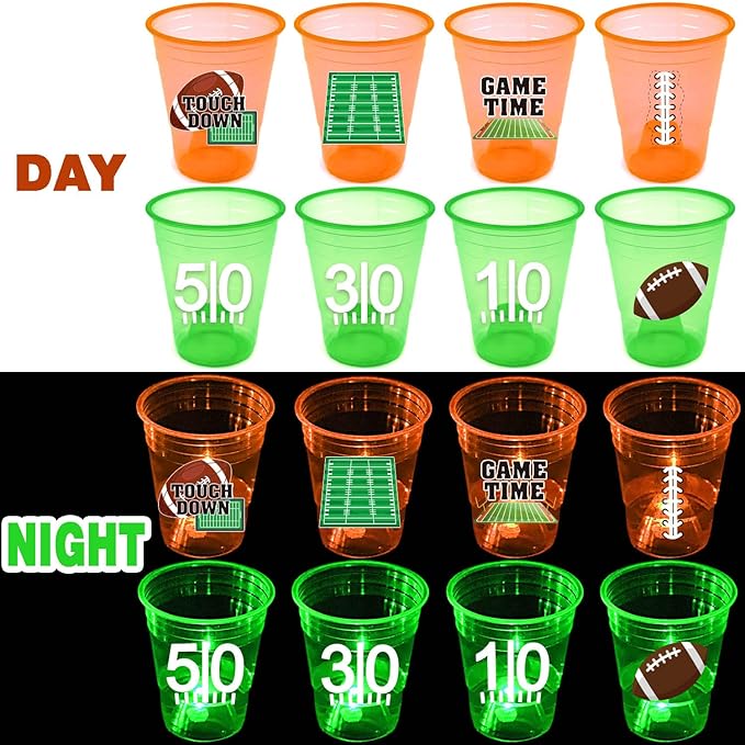 mishunyus 24 Pcs Glow Football Cups Decorations, Superbowl Party