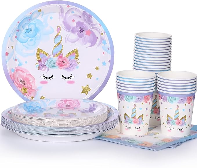 Unicorn Party Supplies Rainbow Unicorn Plates and Napkin Sets for