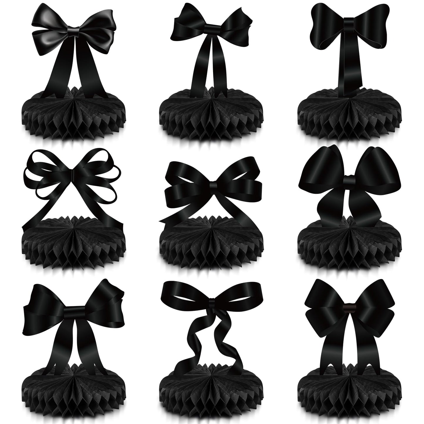 Containlol 9 Pcs Black Bow Birthday Party Decorations Bow Honeycomb