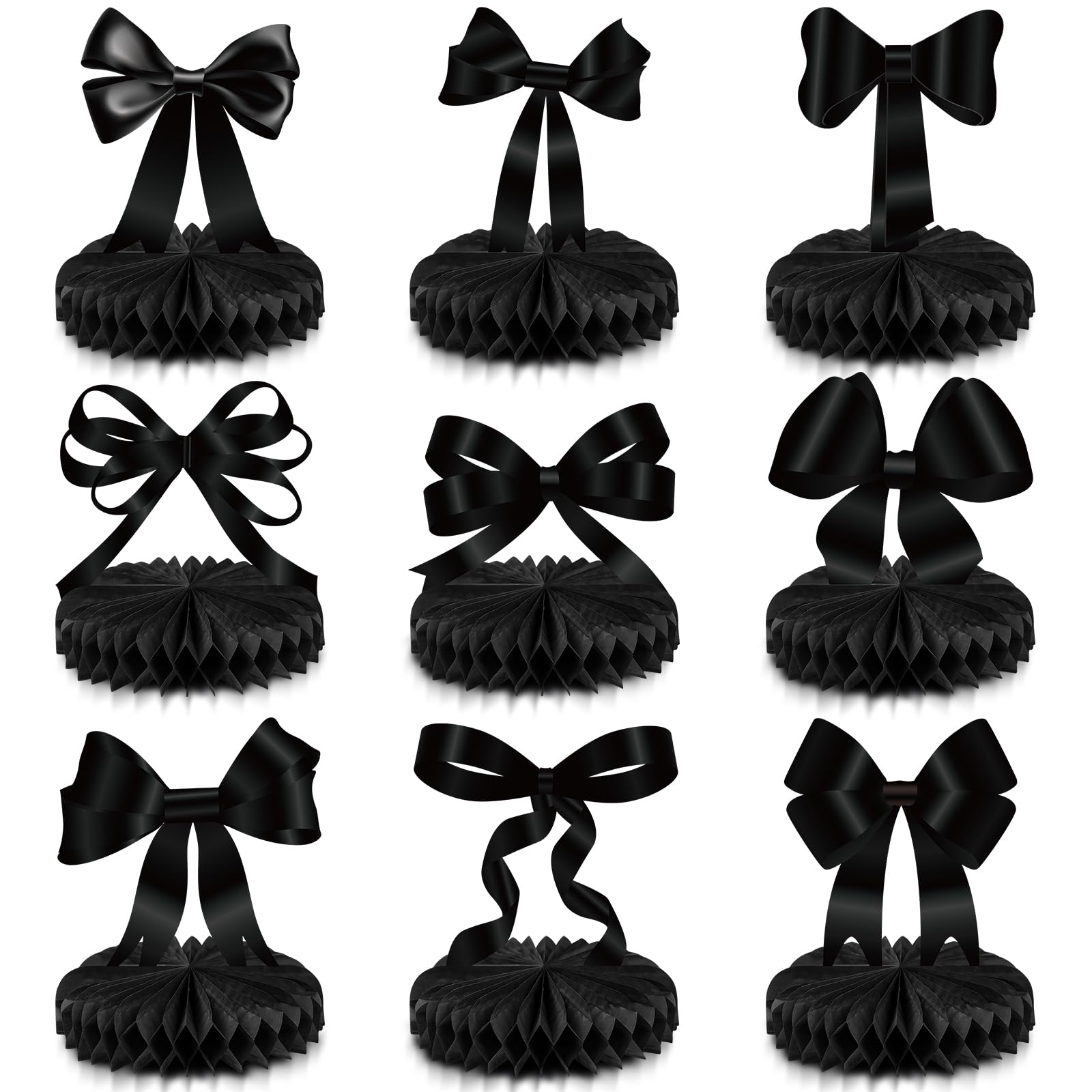 Containlol 9 Pcs Black Bow Birthday Party Decorations Bow Honeycomb