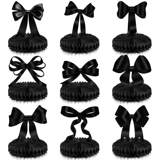 Containlol 9 Pcs Black Bow Birthday Party Decorations Bow Honeycomb