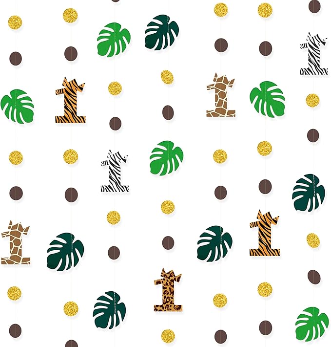 Wild One Jungle Theme Decorations Palm Leaf Dot Circle Garland