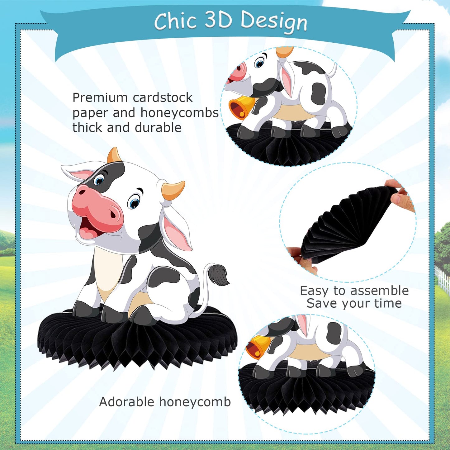 9 Pcs Cow Honeycomb Centerpieces Farm Animals Cow Table Topper