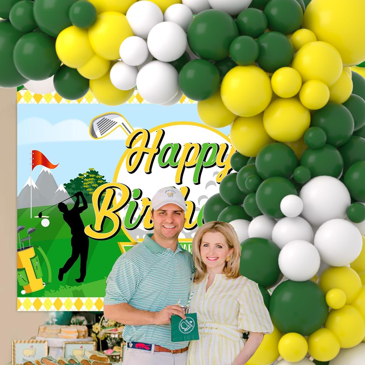 Retro Green Yellow White Balloon Garland Arch Kit, 122pcs Dark Green