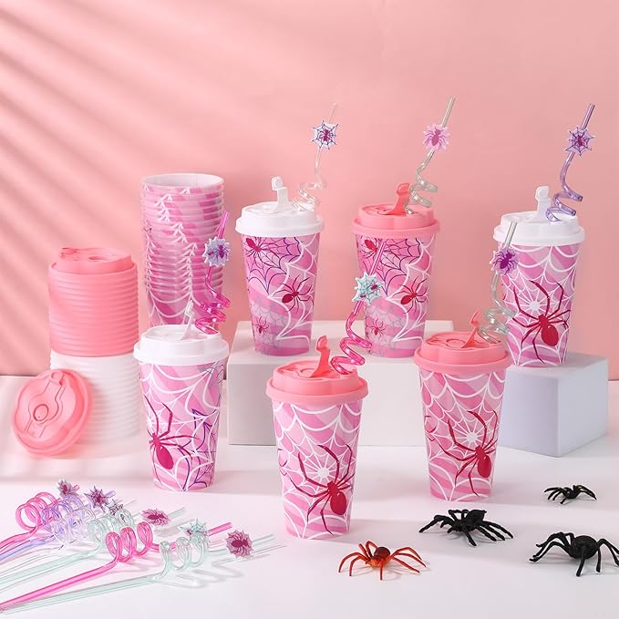 Yungyan 36 Sets Pink Spider Party Favors Goodie Cups with Lids and