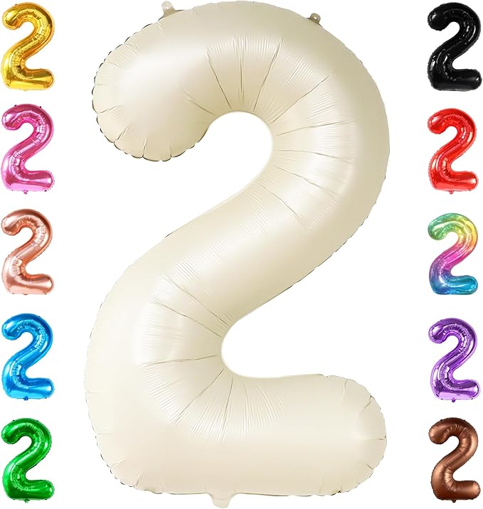 KatchOn Cream White Number 2 Balloon - 40 Inch, 2nd Birthday Party