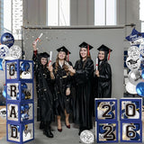 Navy Blue Graduation Decorations Class of 2026 - Balloons Boxes with