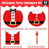 96 Pcs Santa Christmas Paper Plates Santa Claus Suit Disposable