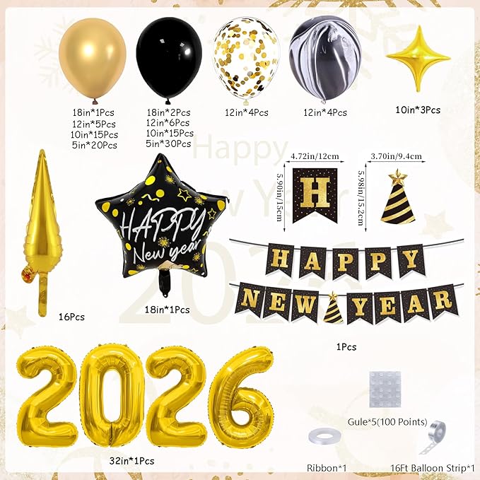 DBKL Black and Gold Balloon Garland Arch Kit, New Years Balloons with
