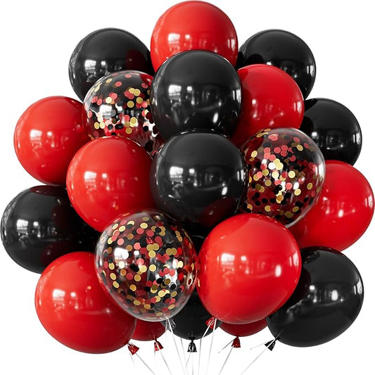 Red and Black Balloons - 12 Inch Red Black Latex Balloons Glitter