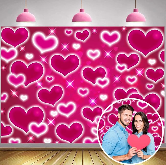 Hot Pink Heart Photo Backdrop 10x8FT Galentines Day Decorations