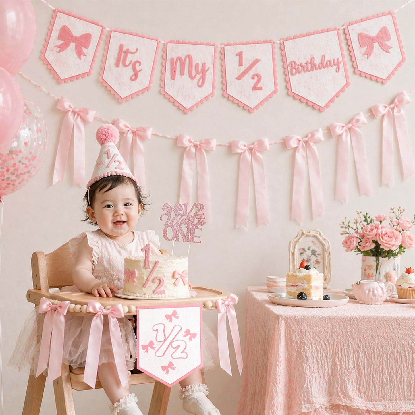 1/2 Birthday Girl Half Birthday Decorations Pink Bow It's My 1/2 Birth