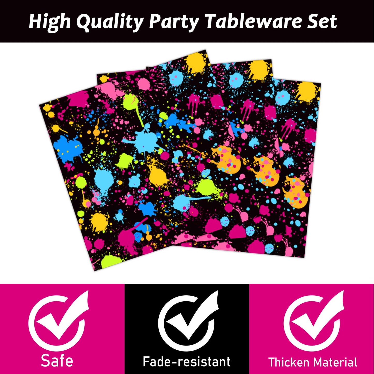 Neon Party Supplies for 24 Guests Neon Plates and Napkins Tableware