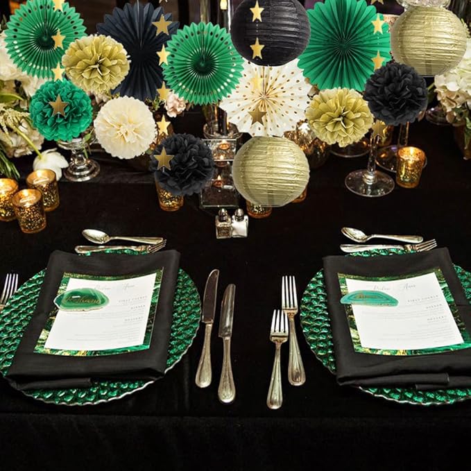 Green Black and Gold Party Decorations Paper Lanterns Black and Gold