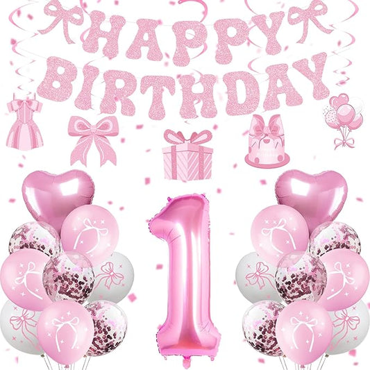 Pink Bow 1st Birthday Decorations Girl Kit Bow Coquette Party