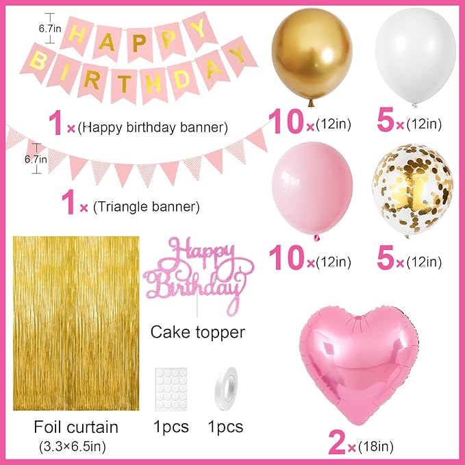 Pink Gold Birthday Decorations for Girls Happy Birthday Decorations