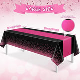 3Pcs Black Hot Pink Tablecloth Party Decorations,Plastic Black Table