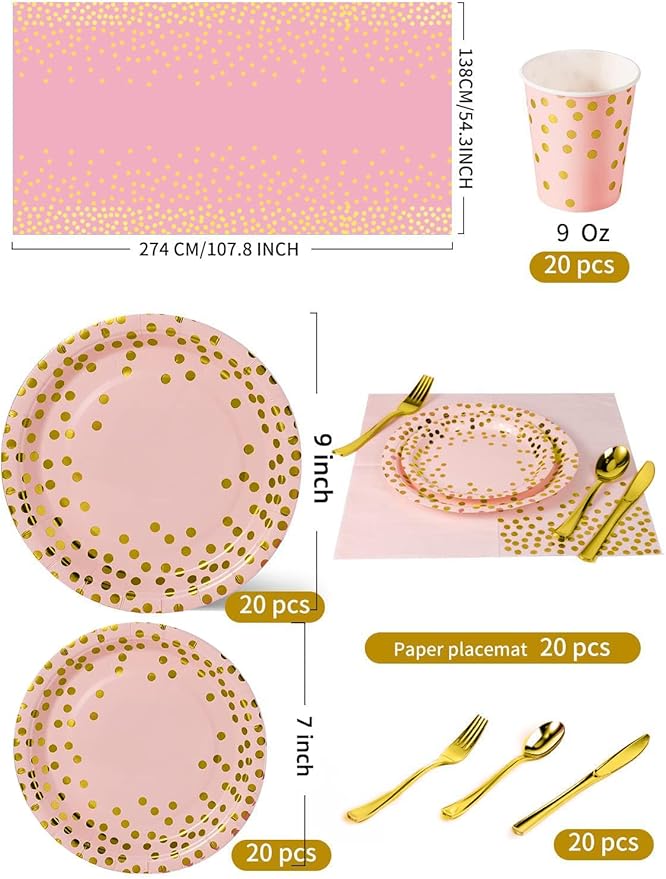 141 Pieces Pink Gold Party Supplies Party Dinnerware Sets Include