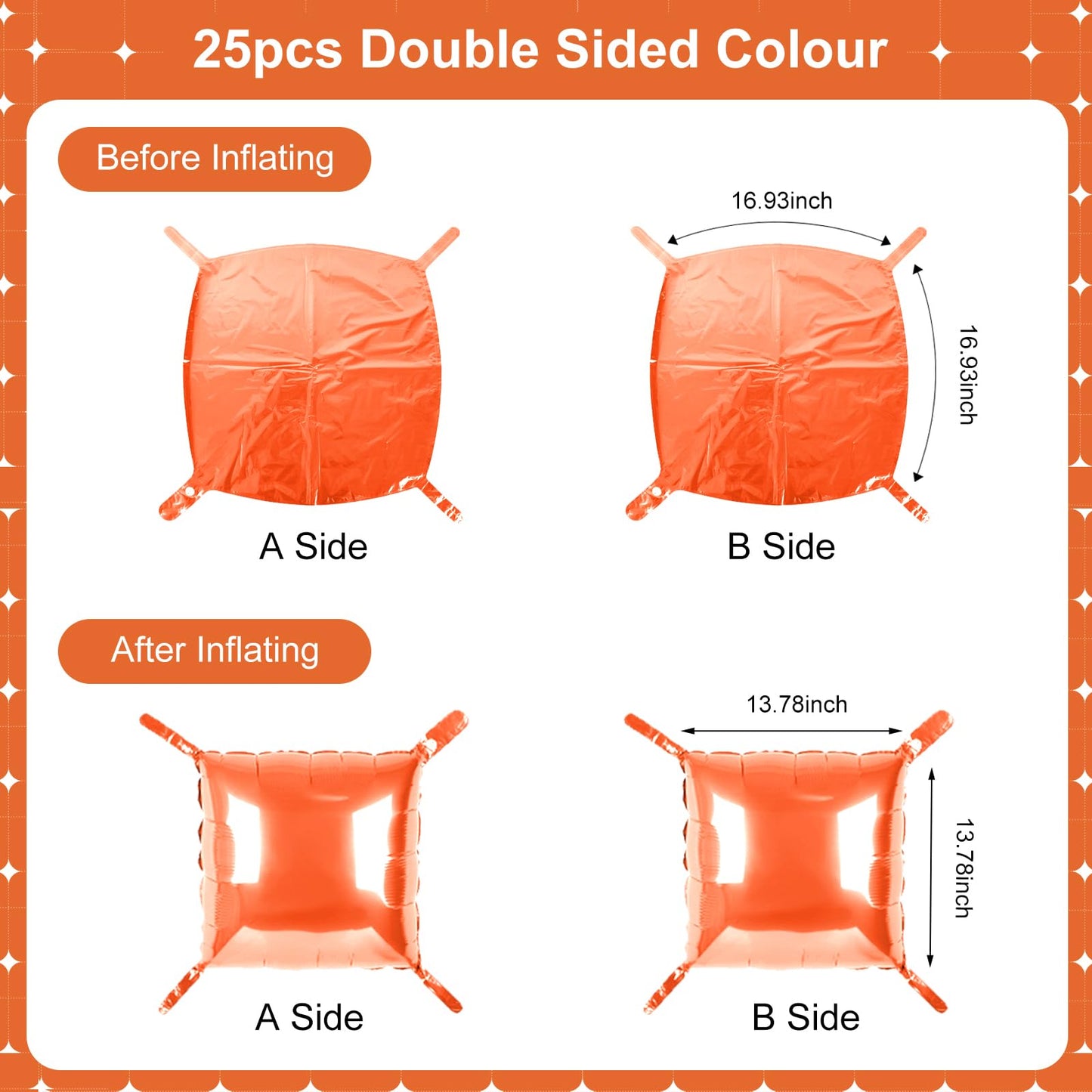 Orange Square Foil Balloons 25 Pcs Metallic Orange Balloons Wall