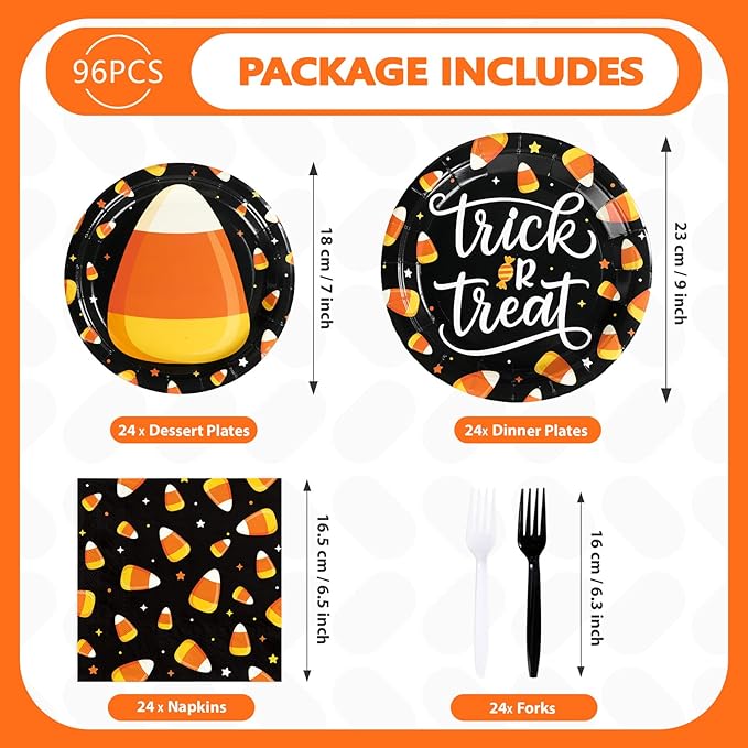 96PCS Candy Theme Corns Halloween Party Supplies Set Orange Trick