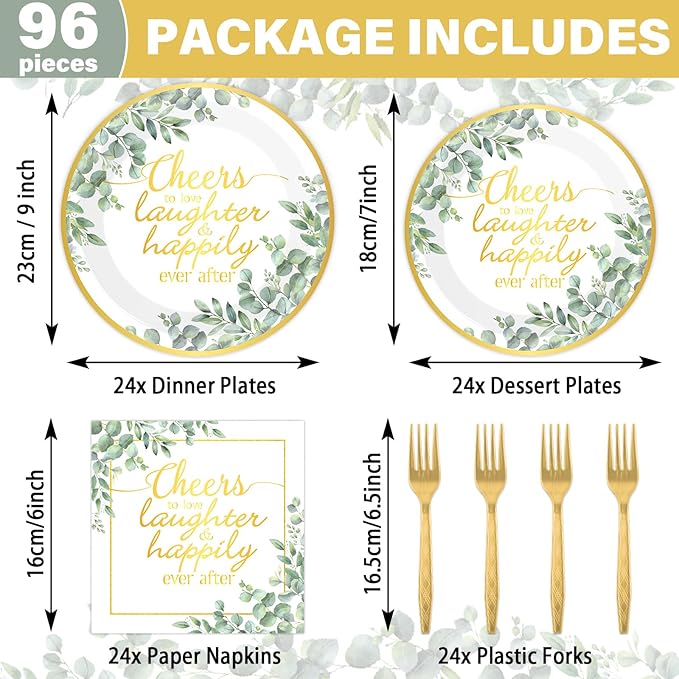 96Pcs Eucalyptus Leaves Bridal Shower Party Supplies Cheer to Love