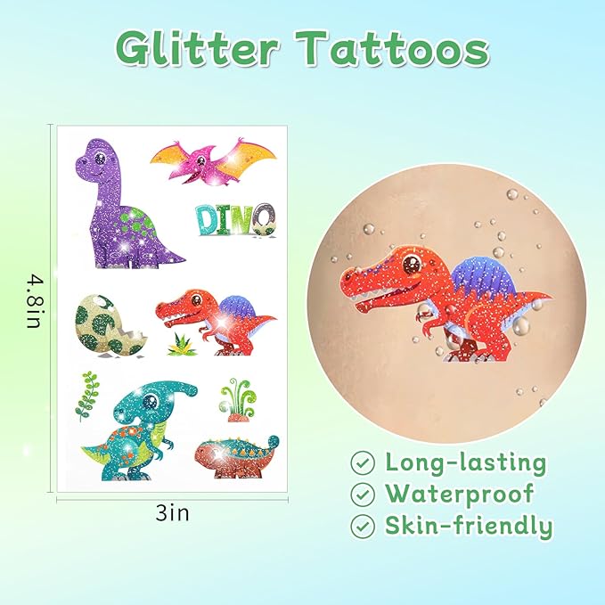 Ozepao Dinosaur Glitter Temporary Tattoos for Kids - 160 Styles -