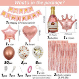 Rose Gold Birthday Decorations for Women, Happy Birthday Banner,
