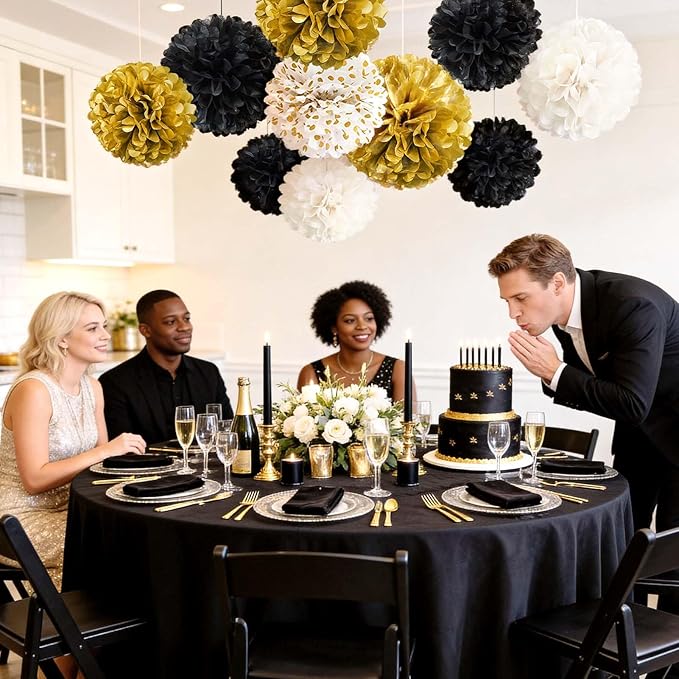 NICROLANDEE Black and Gold Party Supplies for 2026 Graduation - 12PCS