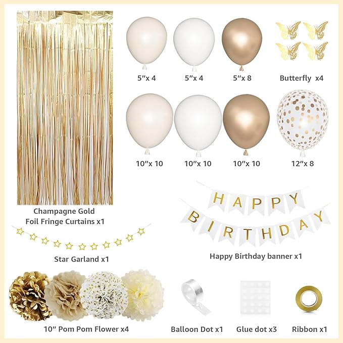 Sweet Birthday Decorations for Women, White Sand Beige Cream Neutral