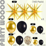 PartyWoo Black and Gold Balloon Arch Kit Garland 140pcs Different