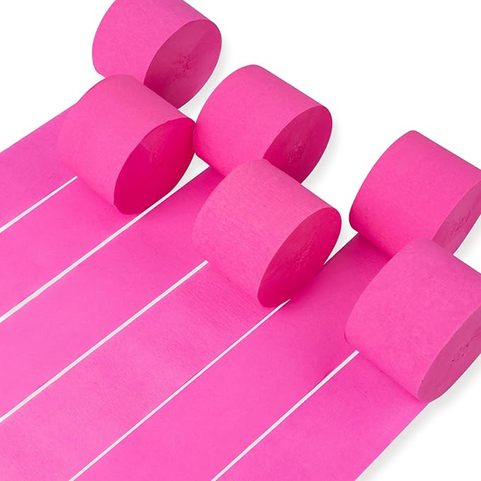 PartyWoo Crepe Paper Streamers 6 Rolls 492ft, Pack of Hot Pink Party