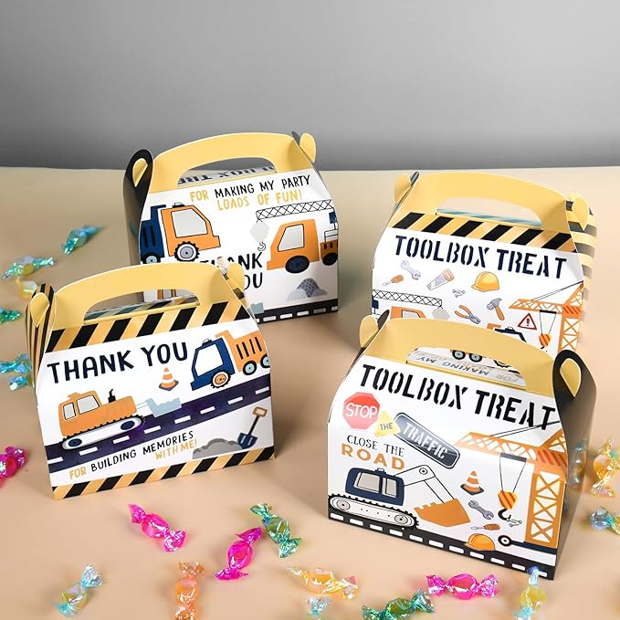 DjinnGlory 36 Pack Cute Construction Party Favor Treat Boxes Small