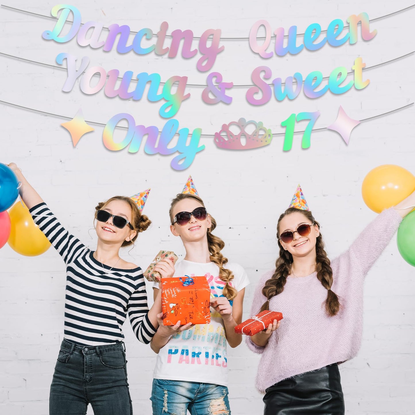 Generic Dancing Queen Young & Sweet Only 17 Banner, Iridescent Happy
