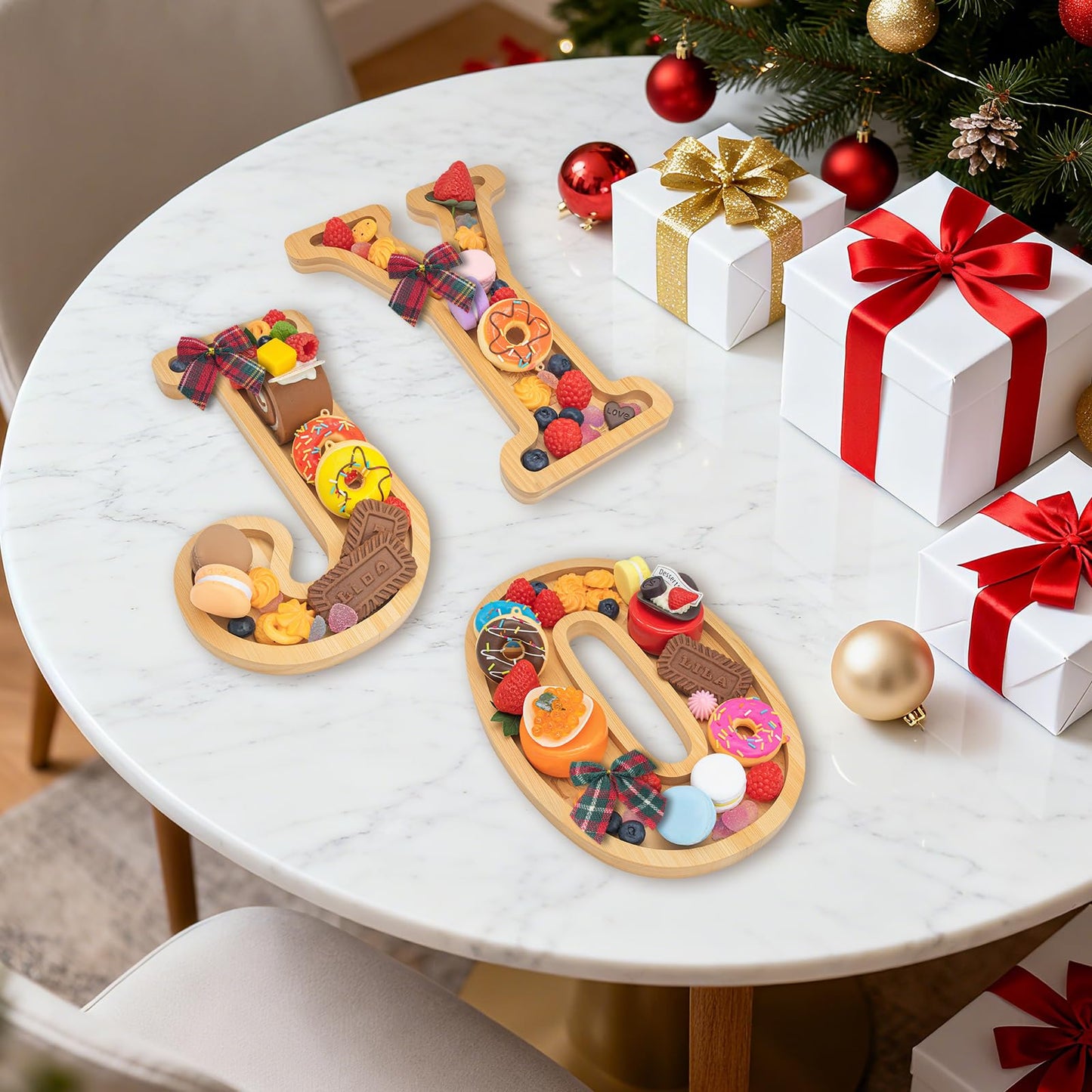 Nsoyos 3PCS Bamboo Christmas Decorations Letters Charcuterie Board