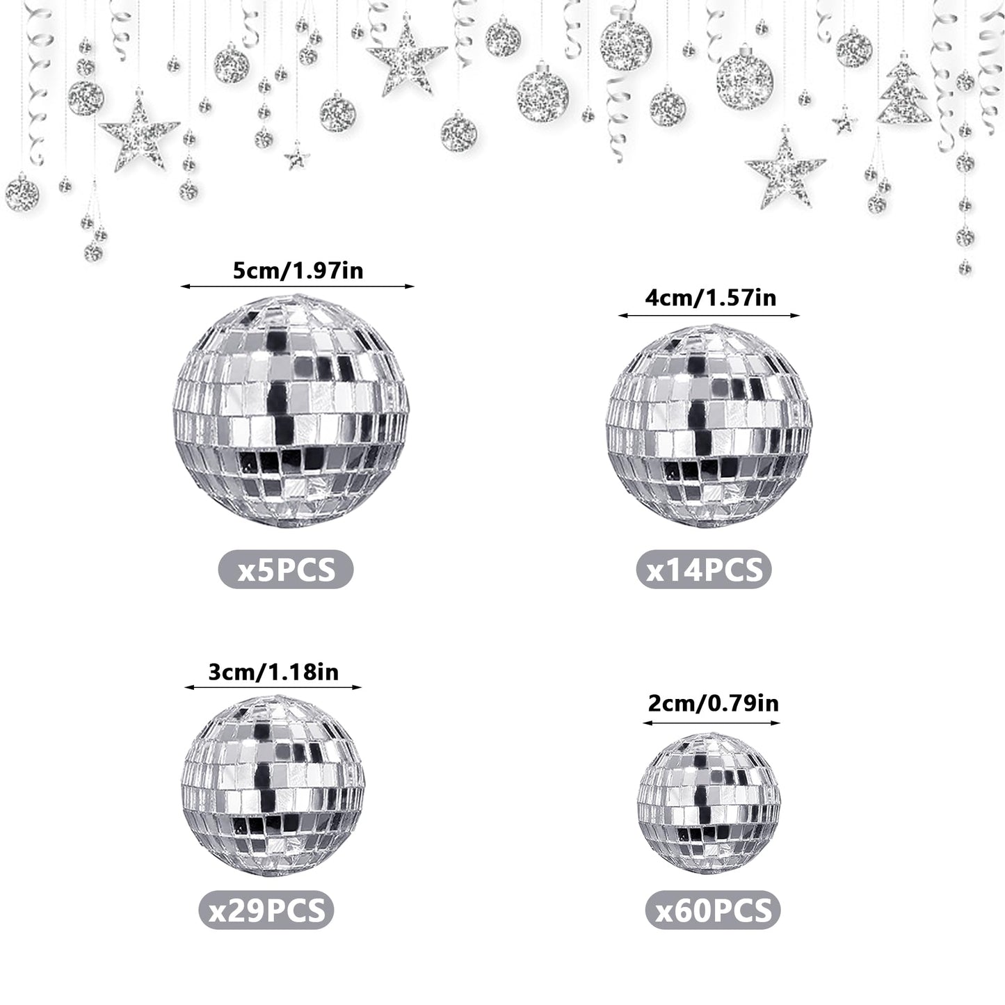 108 PCS Disco Ball Cake Ornaments Reflective Mirror Ball 70s Themed