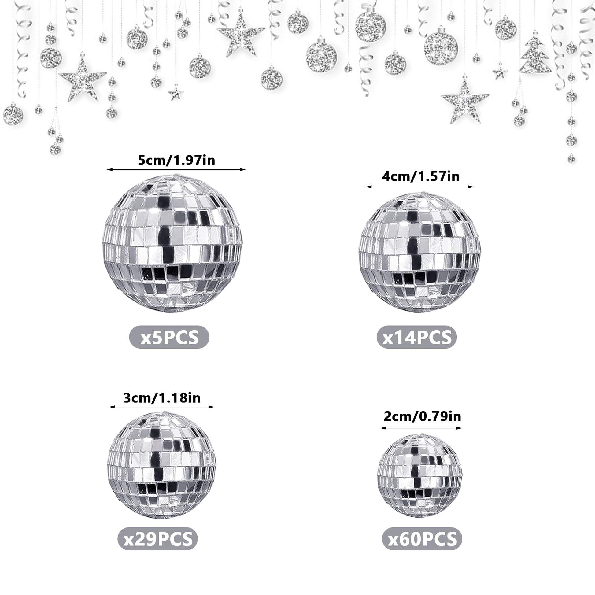 108 PCS Disco Ball Cake Ornaments Reflective Mirror Ball 70s Themed