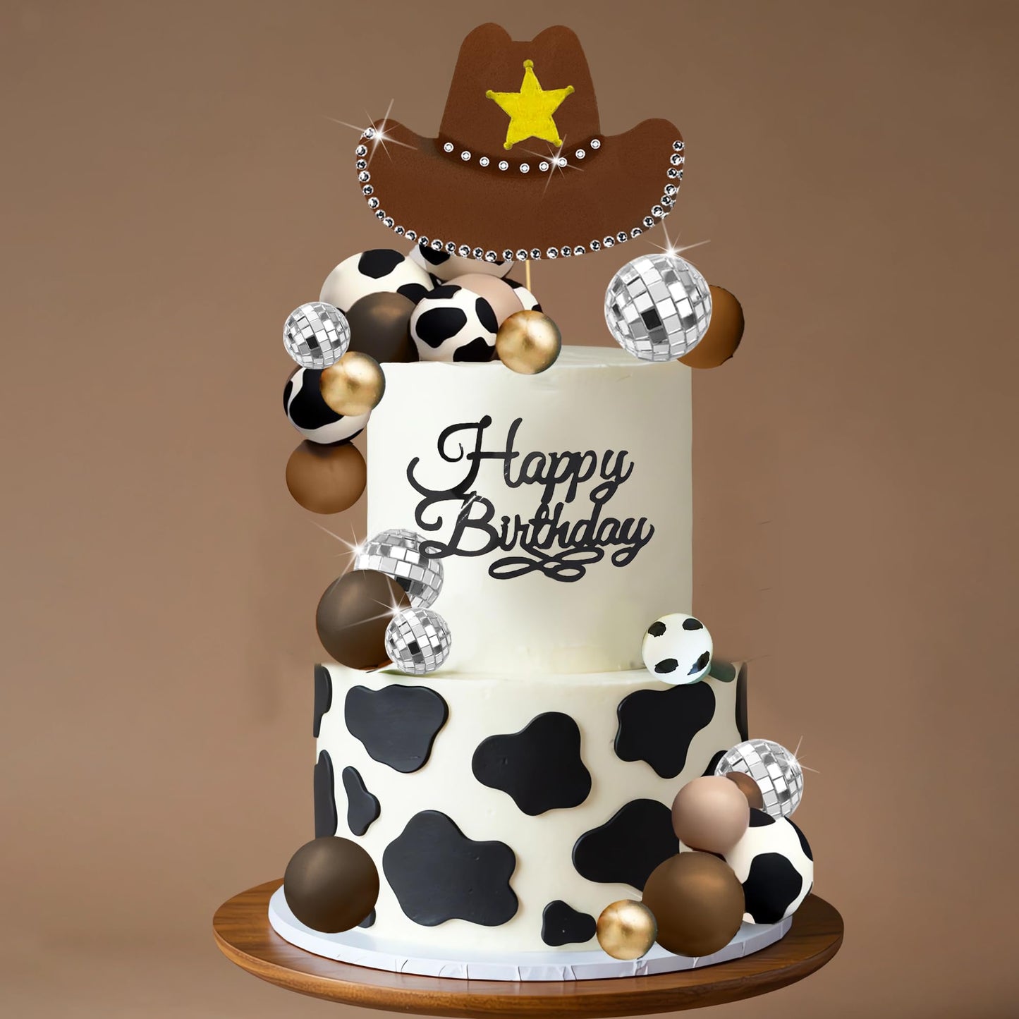 Western Cowboy Cake Topper Brown Ball Cake Decorations Cowboy Hat
