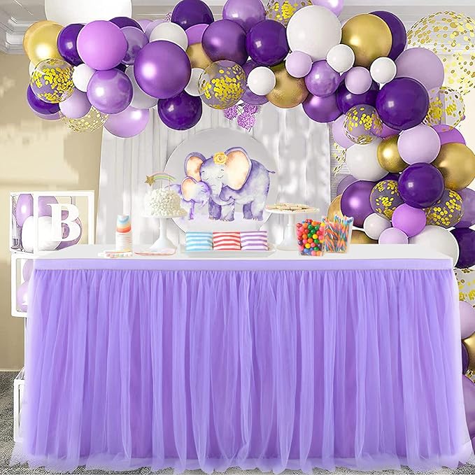 6ft Purple Table Skirt for Baby Shower Girl Tulle Tutu Table Skirt