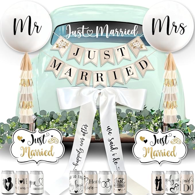 33 Pc Just Married Car Decorations Wedding Reception & Ceremony