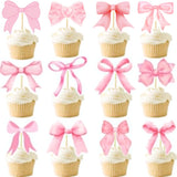 48PCS Coquette Bow Cupcake Toppers, Pink Bow Coquette Birthday Cake