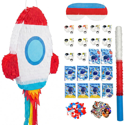 POPCLAP 121 Pcs Rocket Piñata Set for Kids Large Space Piñatas Bundle