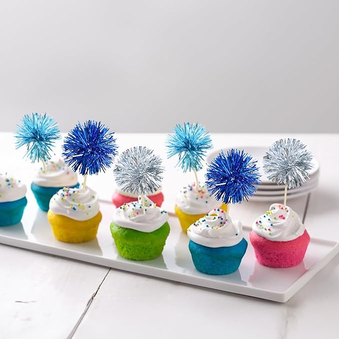 Gyufise 30Pcs Foil Firework Cupcake Toppers Sparkle Tinsel Cake #5