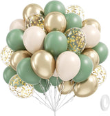Sage green Balloons, 60pcs 12inch Sage green Sand White Metallic Gold